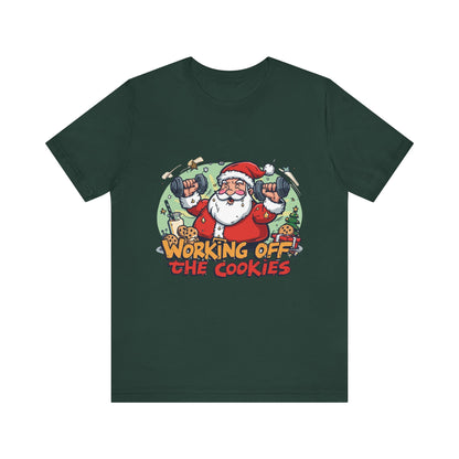 Funny Santa Workout Tee, Holiday Gift for Fitness Lovers, Christmas T-Shirt, Unisex Short Sleeve Shirt, Cookie Lover Gift