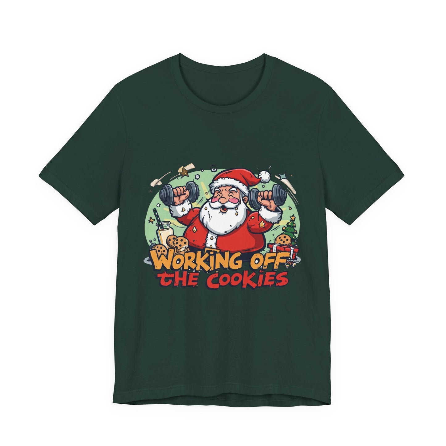 Funny Santa Workout Tee, Holiday Gift for Fitness Lovers, Christmas T-Shirt, Unisex Short Sleeve Shirt, Cookie Lover Gift