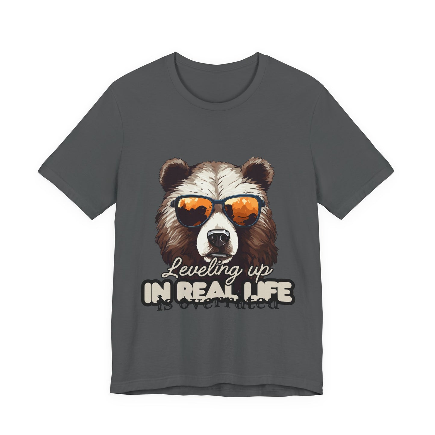 Cool Bear Graphic Tee, Leveling Up in Real Life, Funny T-Shirt for Nature Lovers, Gift for Birthday, Summer Wardrobe, Casual Wear