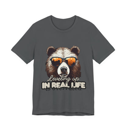 Cool Bear Graphic Tee, Leveling Up in Real Life, Funny T-Shirt for Nature Lovers, Gift for Birthday, Summer Wardrobe, Casual Wear