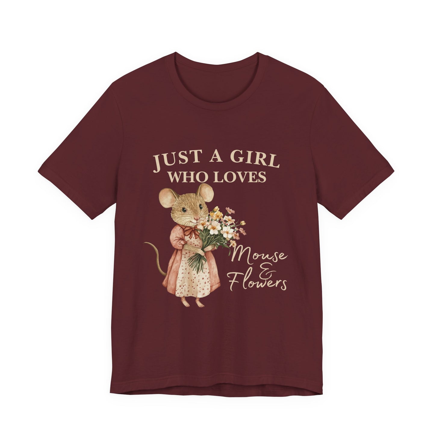 Just a Girl Who Loves Mouse & Flowers Tee, Cute Animal Shirt, Floral Graphic Tee, Gifts for Her, Birthday T-Shirt