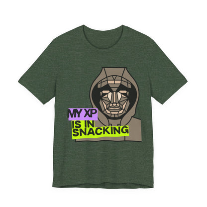 Snack Gaming Short Sleeve Tee, Funny Gamer T-Shirt, Gift for Gamers, Casual Wear, Snack Lover Tee, Unique Graphic Tee