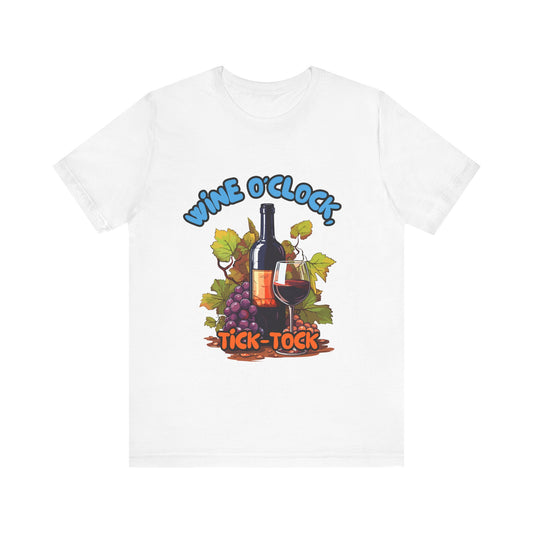 Wine O'Clock Unisex Jersey Tee, Fun Gift for Wine Lovers, Perfect for Parties, Casual Wear, Unique Design for Celebrations