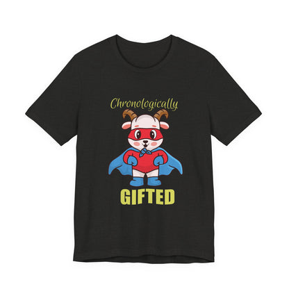 Chronologically Gifted Superhero Tee, Fun T-Shirt for Kids, Birthday Gift, Unisex Short Sleeve, Comfortable Casual Wear, Cute Pet [...]