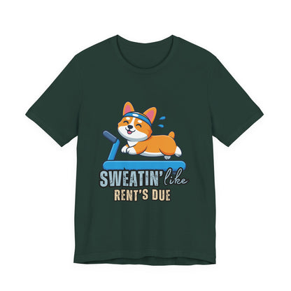 Funny Corgi Workout Tee - 'Sweatin' Like Rent's Due', Gift for Dog Lovers, Pet Enthusiasts, Gym Enthusiasts, Humor T-Shirt, Casual Clothing