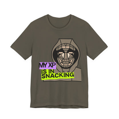 Snack Gaming Short Sleeve Tee, Funny Gamer T-Shirt, Gift for Gamers, Casual Wear, Snack Lover Tee, Unique Graphic Tee
