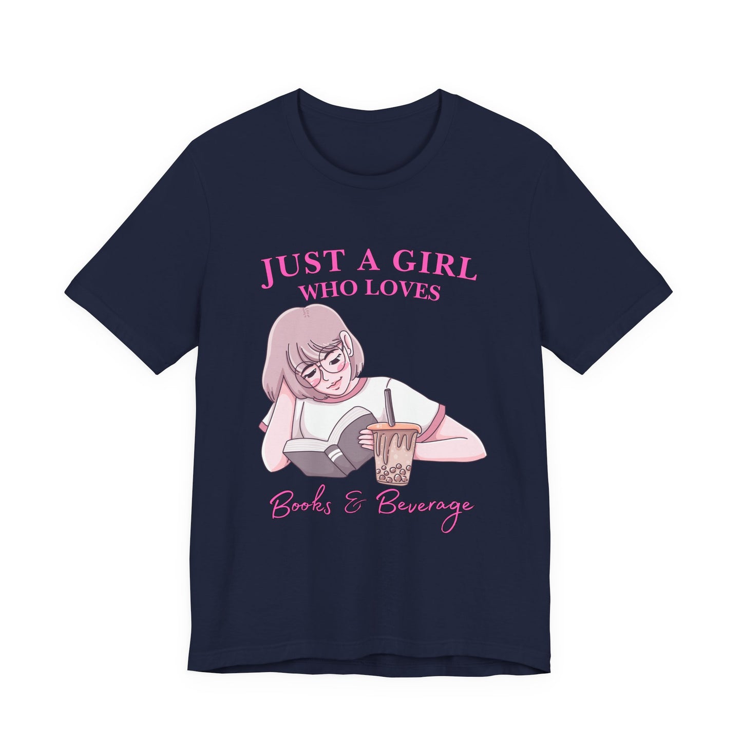 Just a Girl Who Loves Books & Beverages Tee | Cozy Reading T-Shirt, Gift for Book Lovers, Cute Bookish Apparel, Literary Fashion