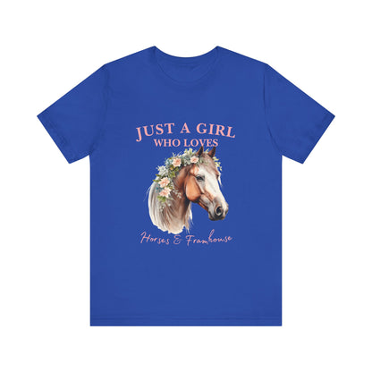 Just a Girl Who Loves Horses Jersey Tee | Equestrian Gift | Horse Lover T-Shirt | Floral Graphic Tee | Birthday Gift
